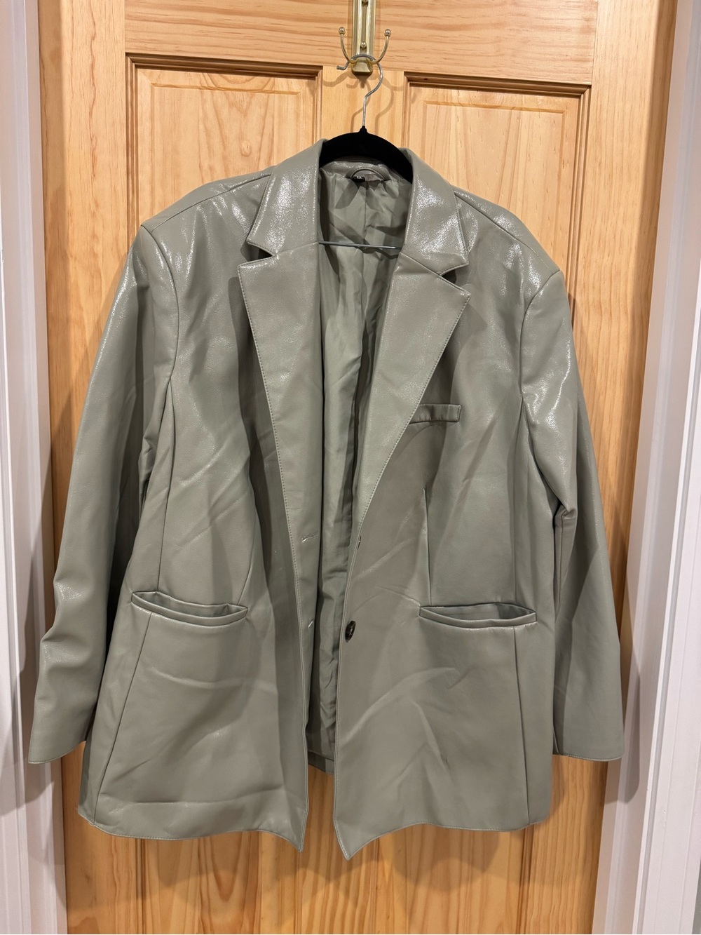 H&M Sage Green Faux Leather Trench Coat